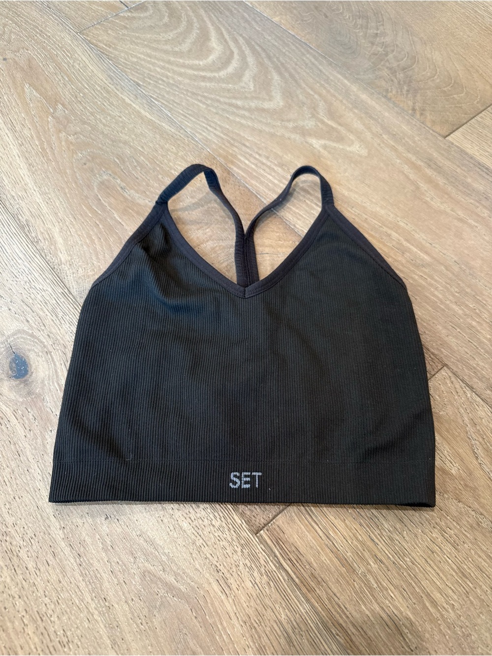 SET Active Black Ribbed sculpt flex V-Neck Sports Bra in espresso